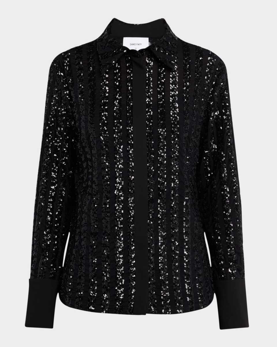 Stripe Sequined Long Sleeve Top